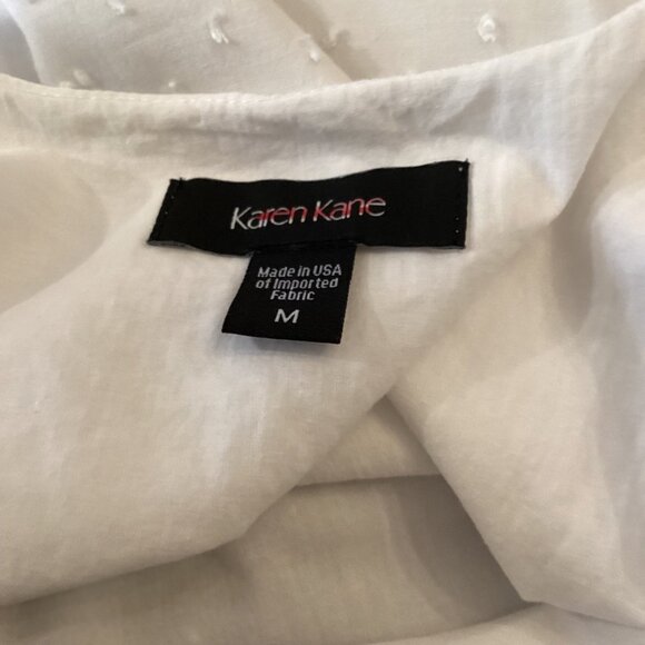 Karen Kane Sleeveless Top Size Medium White &‎ Blue Embroidered With Tie Neck - Picture 2 of 7